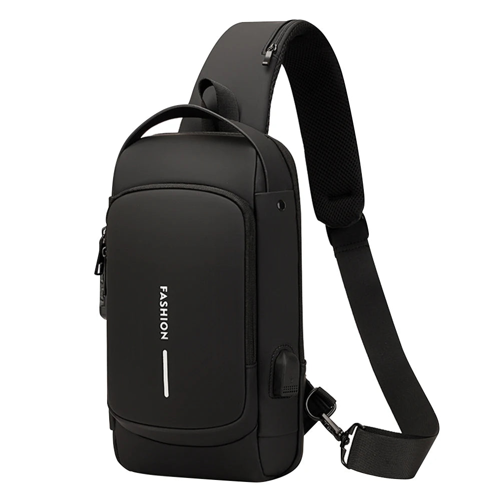 Men Chest Bag PU Leather Male Shoulder Bag anti Theft USB Charging Port Waterproof Crossbody Bags Travel Outdoor Sport Sling Bag