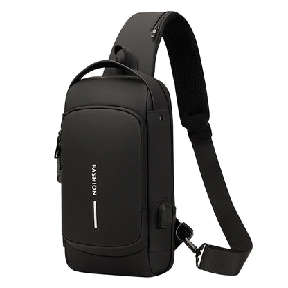 Men Chest Bag PU Leather Male Shoulder Bag anti Theft USB Charging Port Waterproof Crossbody Bags Travel Outdoor Sport Sling Bag