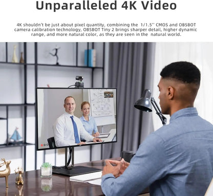 Tiny 2 Ai-Powered PTZ 4K Webcam 1/1.5" CMOS 4X Faster Focusing USB 3.0 10X Faster Data Transmission