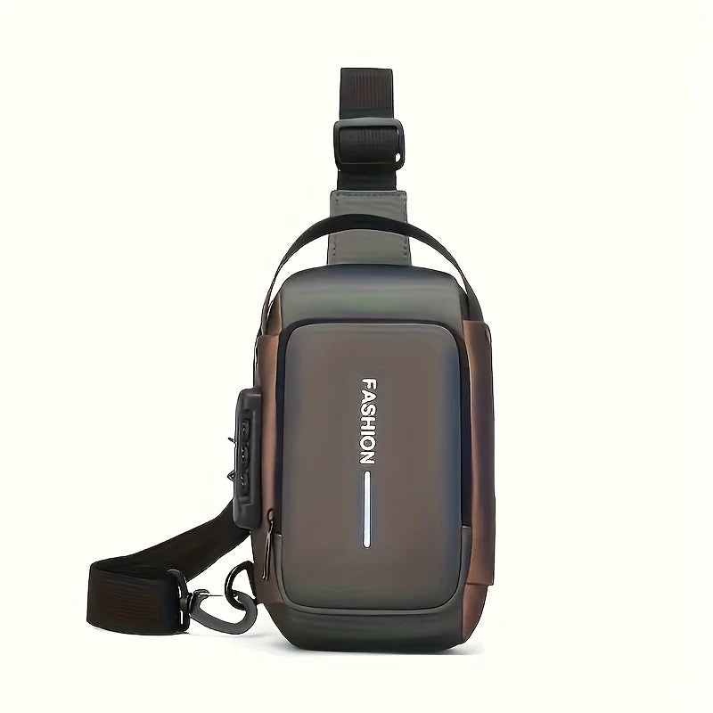 Men Chest Bag PU Leather Shoulder Bag  Charging Port Waterproof Crossbody Bags