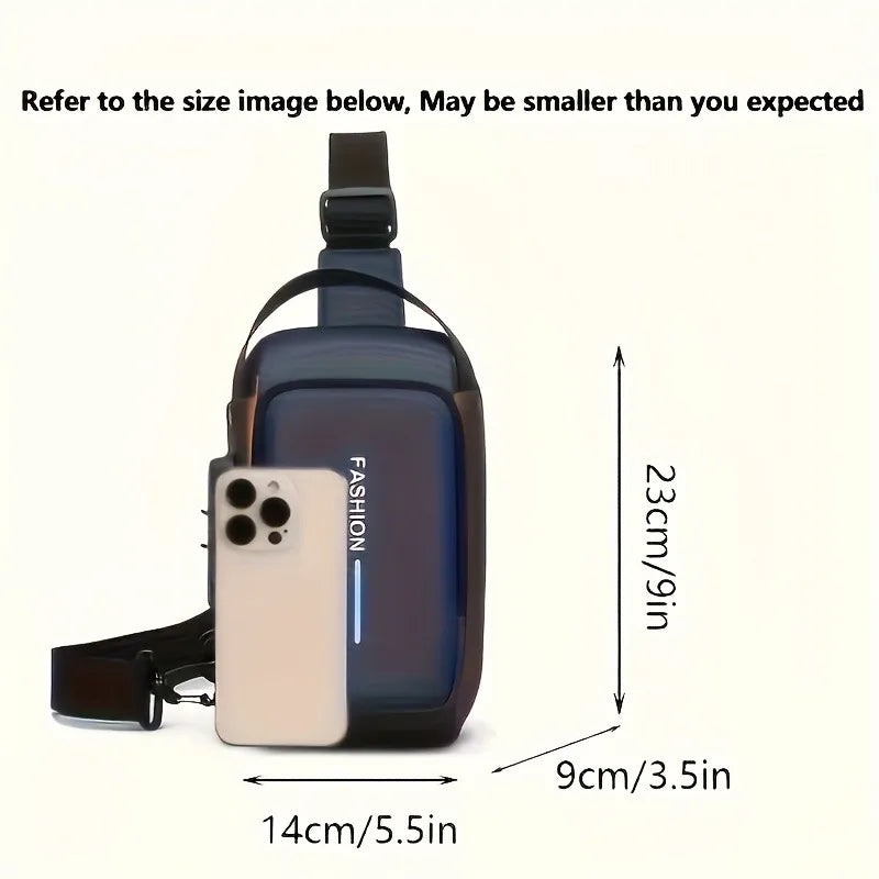 Men Chest Bag PU Leather Shoulder Bag  Charging Port Waterproof Crossbody Bags