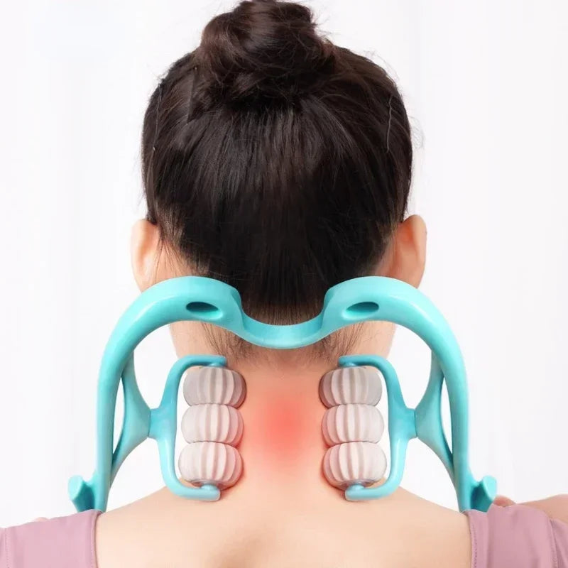 Cervical Neck Massager, Manual Neck Clamp Multifunctional Kneading Roller 6-Ball Shoulder and Neck Relaxation Massager
