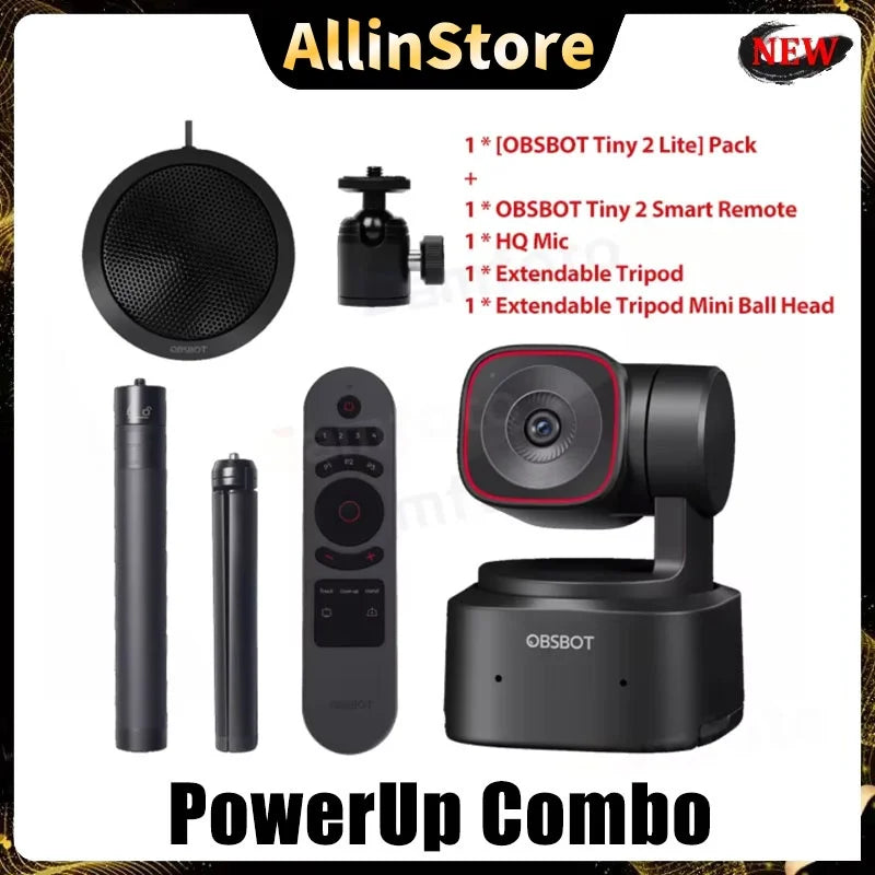 OBSBOT Tiny 2 Lite PTZ 4K Webcam 1080P@60Fps HDR with AI Tracking Privacy Cover Microphone 1/2" Sensor USB2.0 Plug&Play