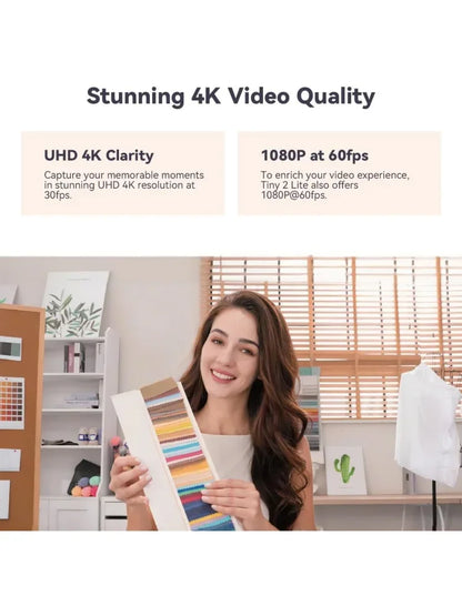 OBSBOT Tiny 2 Lite PTZ 4K Webcam 1080P@60Fps HDR with AI Tracking Privacy Cover Microphone 1/2" Sensor USB2.0 Plug&Play