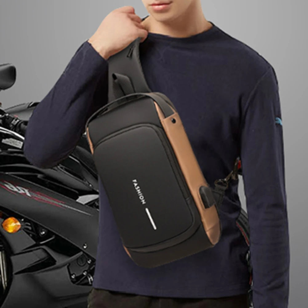 Men Chest Bag PU Leather Male Shoulder Bag anti Theft USB Charging Port Waterproof Crossbody Bags Travel Outdoor Sport Sling Bag