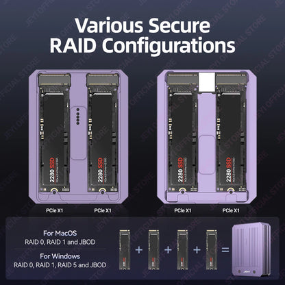 JEYI 4-Bay M.2 Nvme SSD Enclosure with Thunderbolt 4/3 & USB 4 40Gbps