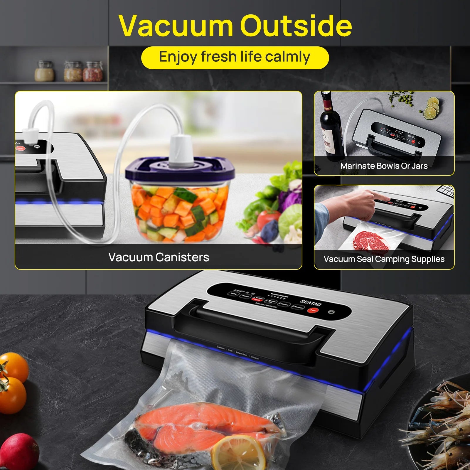 Seatao VH5188 Vacuum Packing Machine Built in Cutter&Storage Multifunction Automatic Vacuum Sealer Machine Commercial