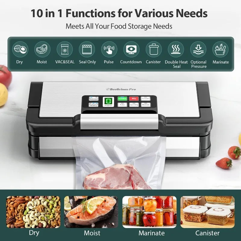Precision Vacuum Sealer Machine Pro, 2X Seal & 130W Pump Powerful Vacuum Sealer for Food,10-In-1 Functions with Handle
