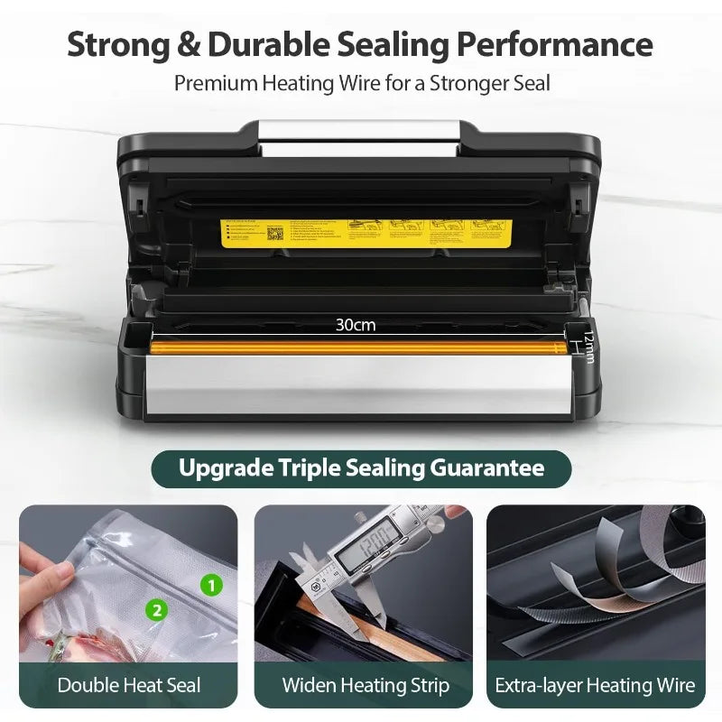 Precision Vacuum Sealer Machine Pro, 2X Seal & 130W Pump Powerful Vacuum Sealer for Food,10-In-1 Functions with Handle