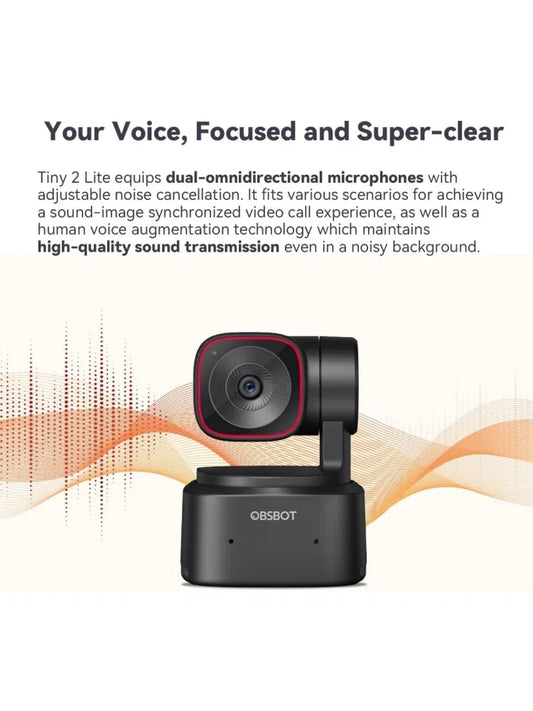 OBSBOT Tiny 2 Lite PTZ 4K Webcam 1080P@60Fps HDR with AI Tracking Privacy Cover Microphone 1/2" Sensor USB2.0 Plug&Play
