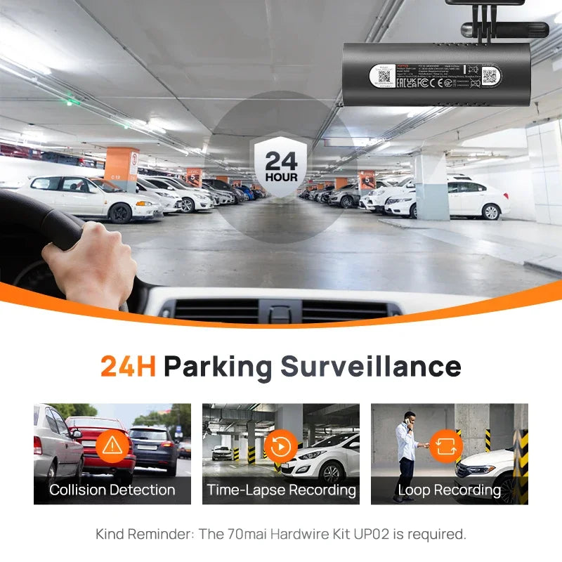70Mai Dash Cam 3 M200 Car DVR with English Voice Control Night Vision 24H Parking Mode