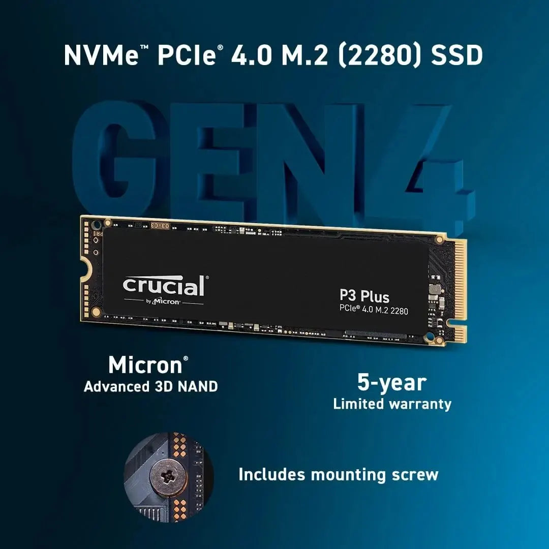 Crucial P3 plus 2TB 1TB 500GB Pcie Gen4 3D NAND Nvme M.2 2280 SSD, up to 5000Mb/S