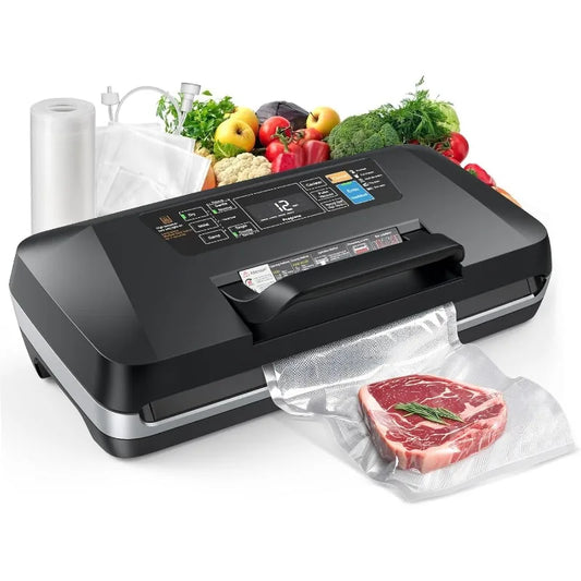 Commercial Full Automatic Food Sealer,Powerful Sealing System with Double Heat Seal,Built-In Cutter&