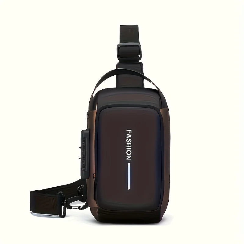 Men Chest Bag PU Leather Shoulder Bag  Charging Port Waterproof Crossbody Bags