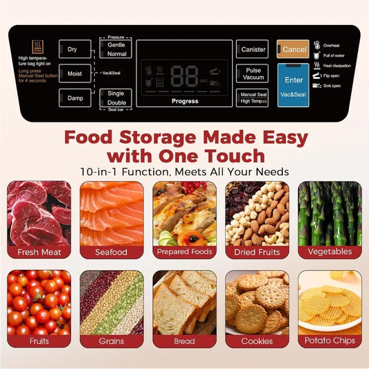 Commercial Full Automatic Food Sealer,Powerful Sealing System with Double Heat Seal,Built-In Cutter&