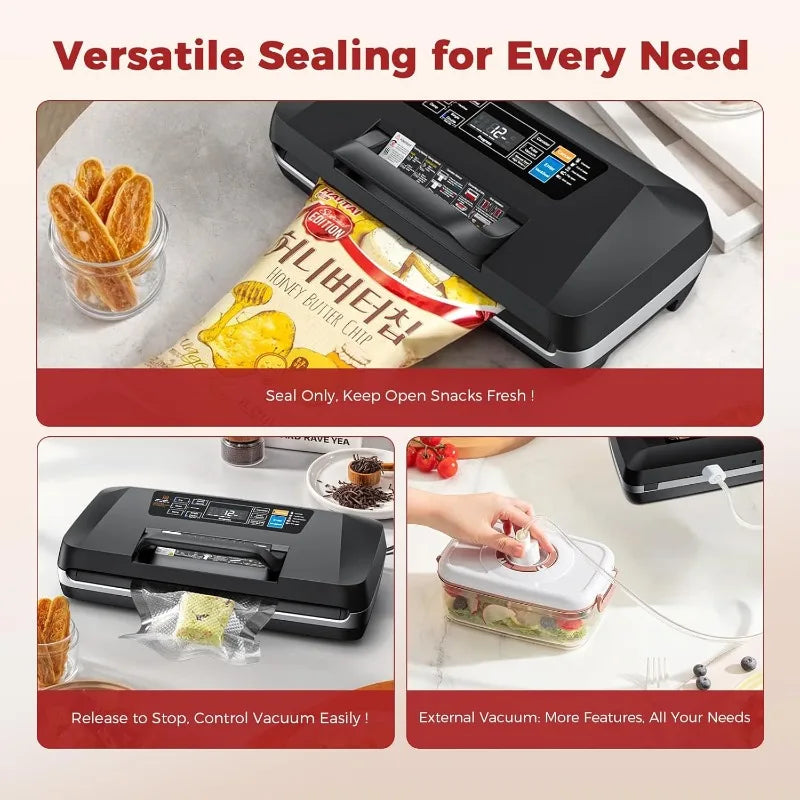 Commercial Full Automatic Food Sealer,Powerful Sealing System with Double Heat Seal,Built-In Cutter&
