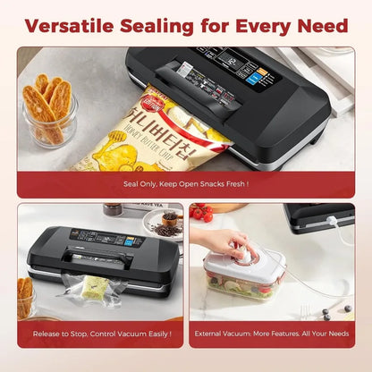 Commercial Full Automatic Food Sealer,Powerful Sealing System with Double Heat Seal,Built-In Cutter&