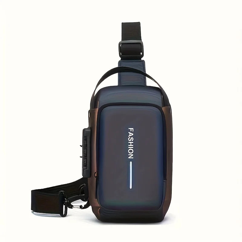 Men Chest Bag PU Leather Shoulder Bag  Charging Port Waterproof Crossbody Bags