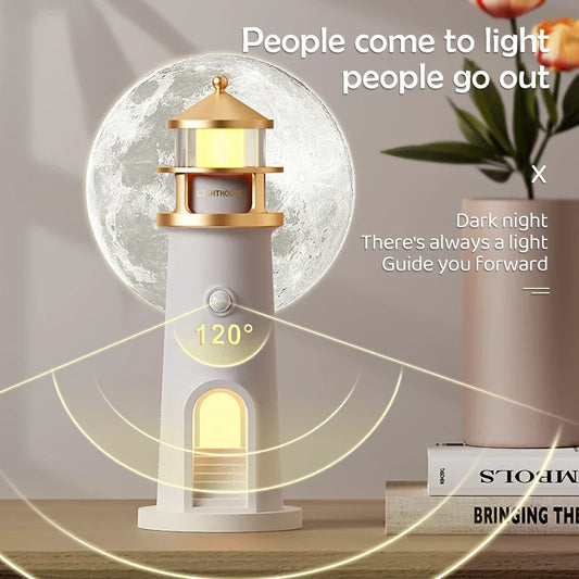 Moon Projection Lighthouse Night Lights Motion Sensor Dimmable Ambient Night Lamp