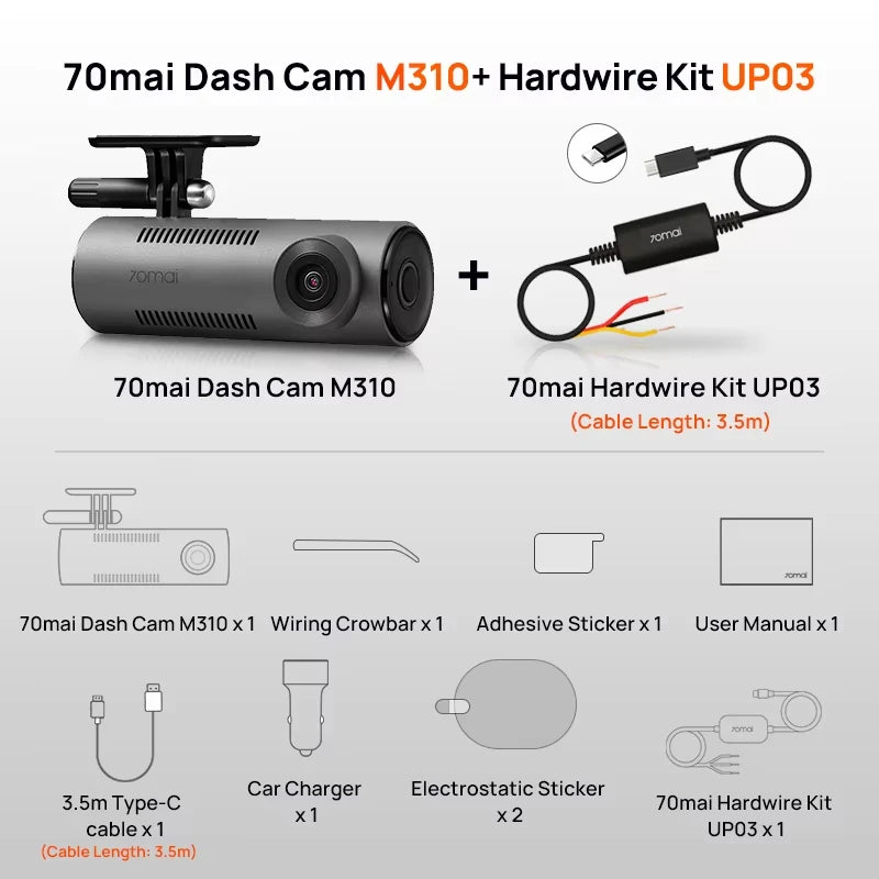 70Mai M310 Dash Cam with GPS & Parking Monitor