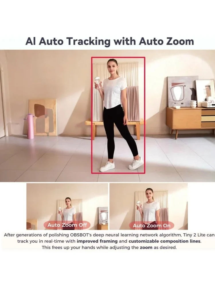 OBSBOT Tiny 2 Lite PTZ 4K Webcam 1080P@60Fps HDR with AI Tracking Privacy Cover Microphone 1/2" Sensor USB2.0 Plug&Play