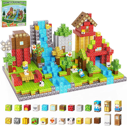 200PCS Magnetic Building Blocks Set, Magnetic Tiles Kids Build Cubes STEM Game Toys, Build Forest World Set, Christmas Birthday Gifts for Boys & Girls Age 3 4 5 6 7 8 9 10, 0.8 in Size