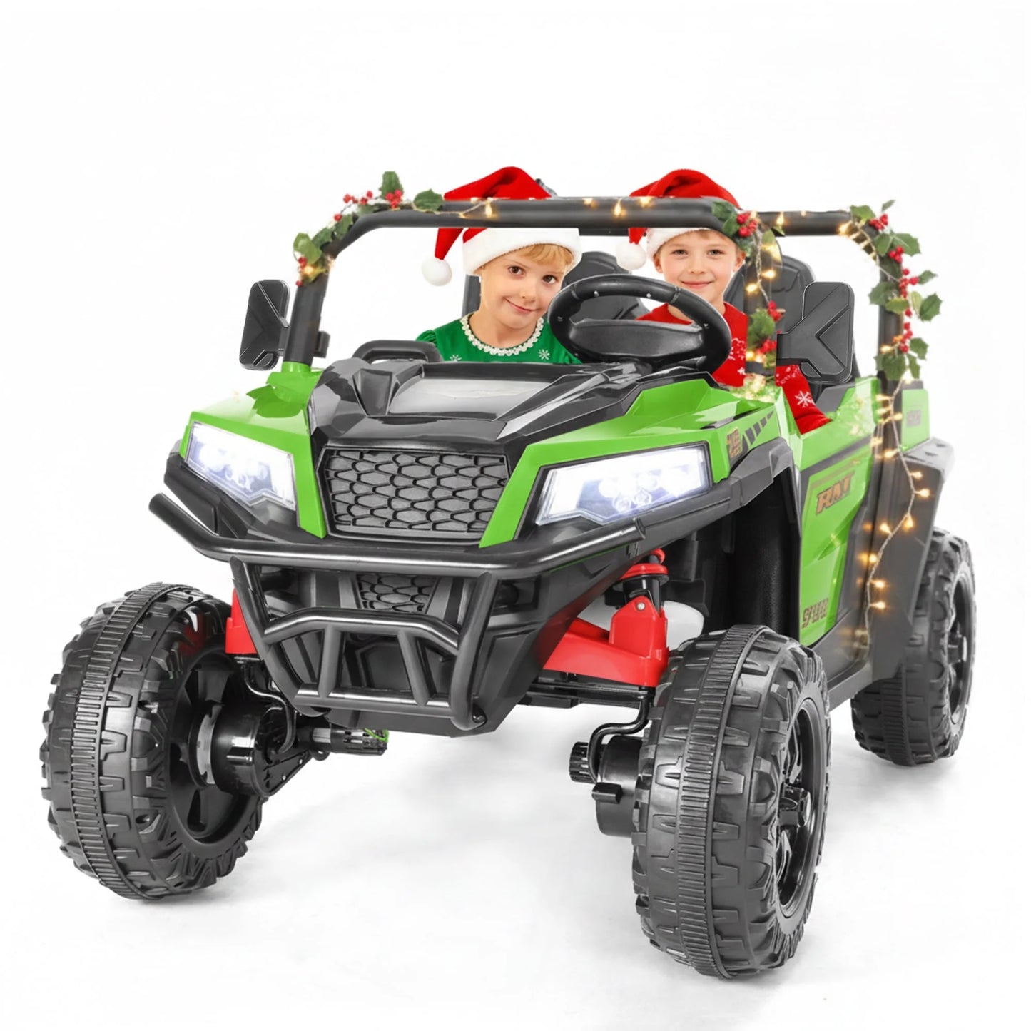 FUNTOK 24V 2 Seater Electric Ride on Toys for Big Kids W/ 20 " Large Seat, 4 X 200W Motors, 2WD/4WD Switchable Ride on UTV Dump Truck W/ Dump Bed, Remote Control, LED Lights, Bluetooth & Music, Red