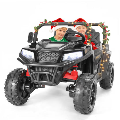 FUNTOK 24V 2 Seater Electric Ride on Toys for Big Kids W/ 20 " Large Seat, 4 X 200W Motors, 2WD/4WD Switchable Ride on UTV Dump Truck W/ Dump Bed, Remote Control, LED Lights, Bluetooth & Music, Red