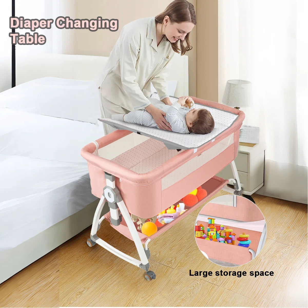 ANJORALA Baby Bassinet with Wheels