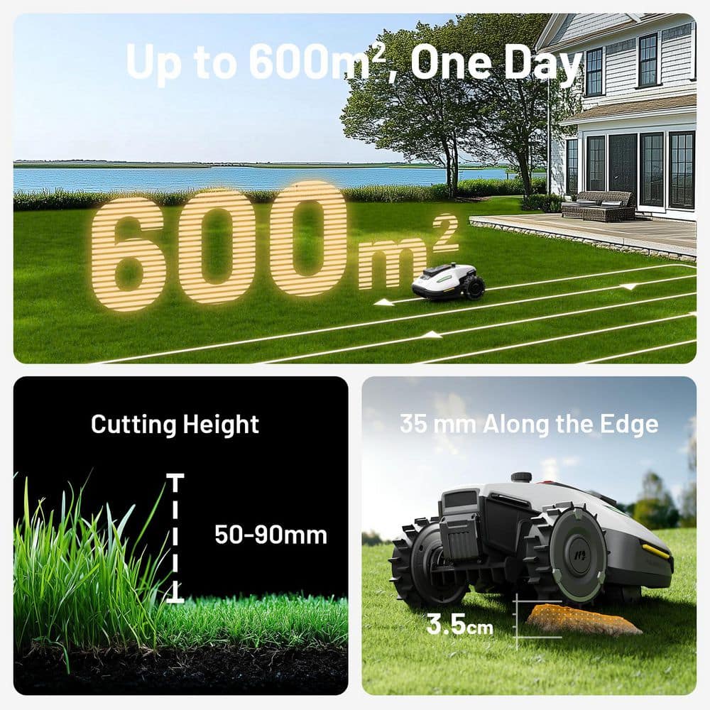 YUKA Mini 600H 7.5 In. Robot Lawn Mower (1/4 Acre) with AI Obstacle Avoidance and Multi-Zone Management