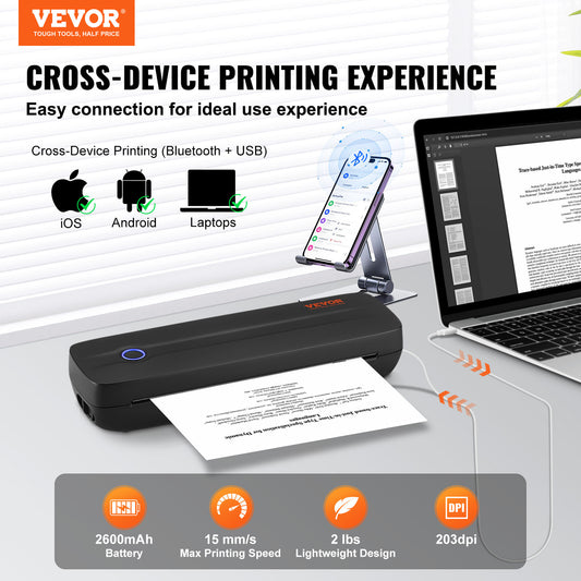 VEVOR Portable Printer Wireless Inkless Printer 2600 Mah for Travel & for Home