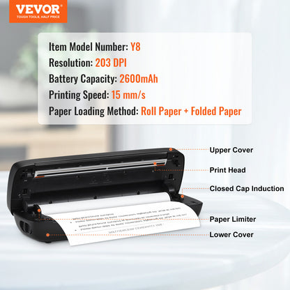 VEVOR Portable Printer Wireless Inkless Printer 2600 Mah for Travel & for Home